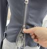 Herbst PU-Leder Patchwork Langarm Reißverschluss Strickjacke Fleece Oberteil 2797