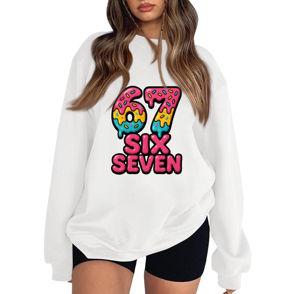 Sudadera de Mujer Casual de Moda de Manga Larga con Cuello Redondo y Estampado