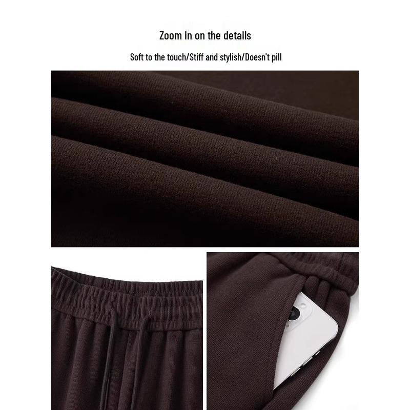 Women's Khaki Woolen Wide Leg Pants - Autumn/Winter 2024 Slimming Fleece-Lined Drapey Pants