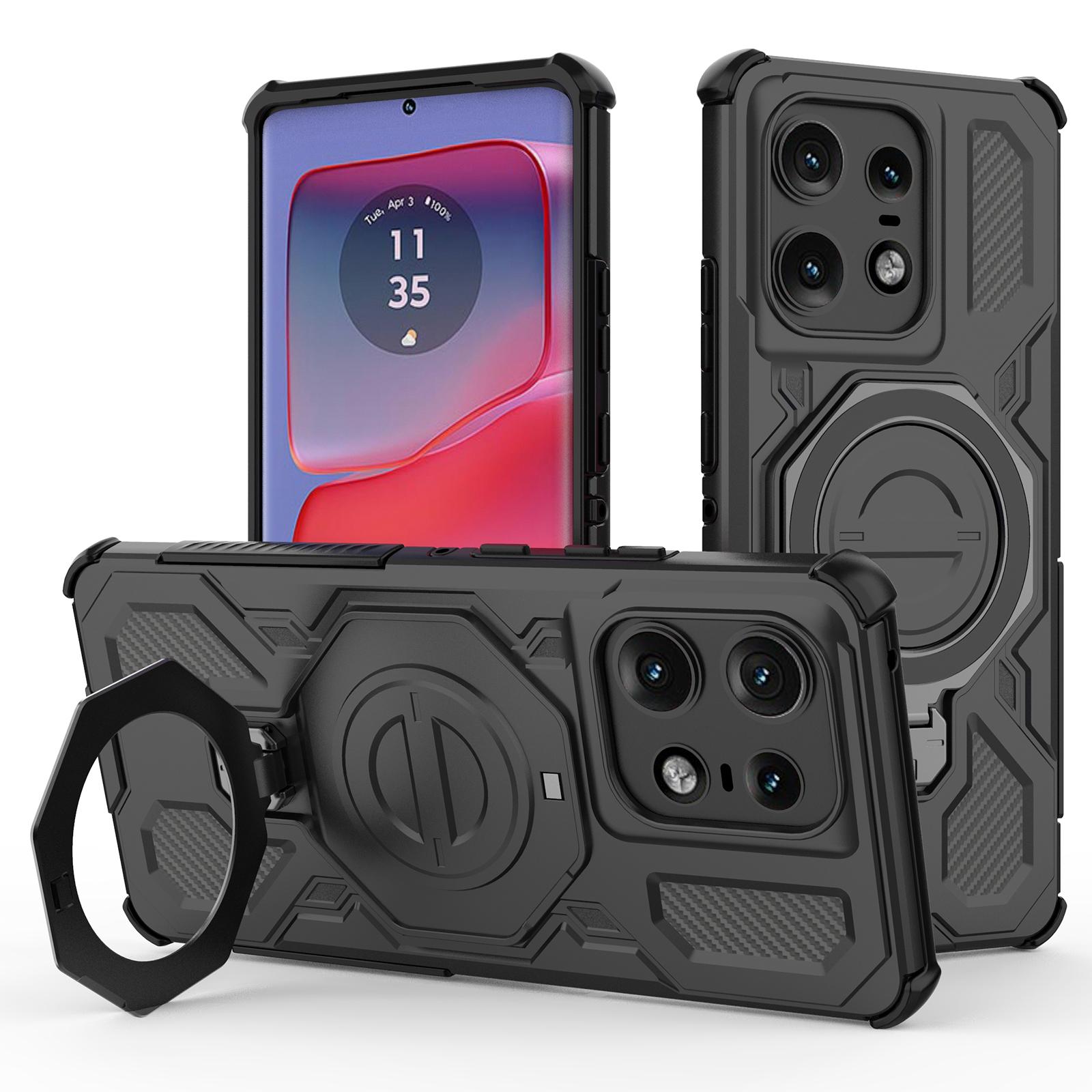 

Магнитный чехол для Motorola Edge 50 Pro 5G, вращающаяся металлическая подставка, задняя крышка телефона из ПК+ТПУ Black