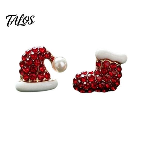 Holiday Dangle Earrings 1 Pair Christmas Stud Earrings, Sparkly Red Rhinestone Stocking Dainty White And Santa Hat Jewelry Gifts for Women Comfortable
