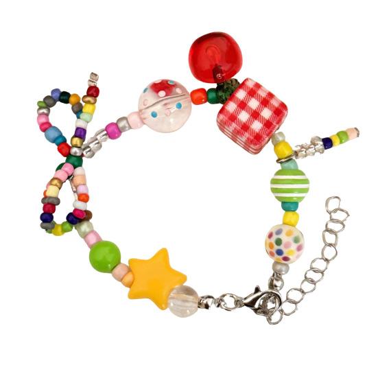 

Bracelet Handmade Texture Matching Beads Heart Star Fruit Decor Kids Bracelet Contrasting Color Design Elastic Cord Wristband C
