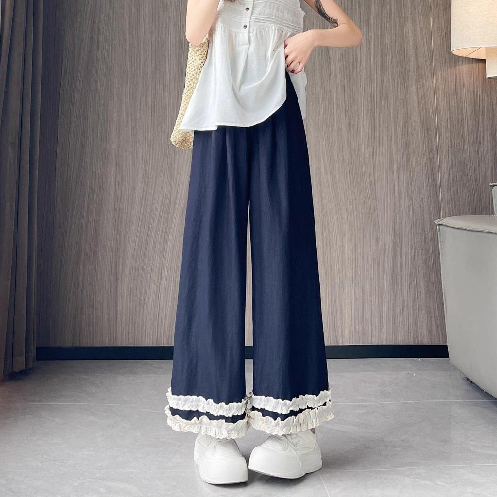 Women's Slimming Double-Layer Lace Patchwork Wide-Leg Pants - Summer 2026 Edition