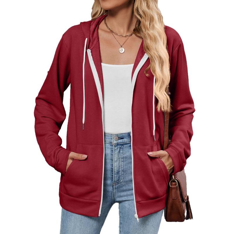 Women S Long Sleeve Hooded Sweatshirt With Zipper Pockets Casual Top