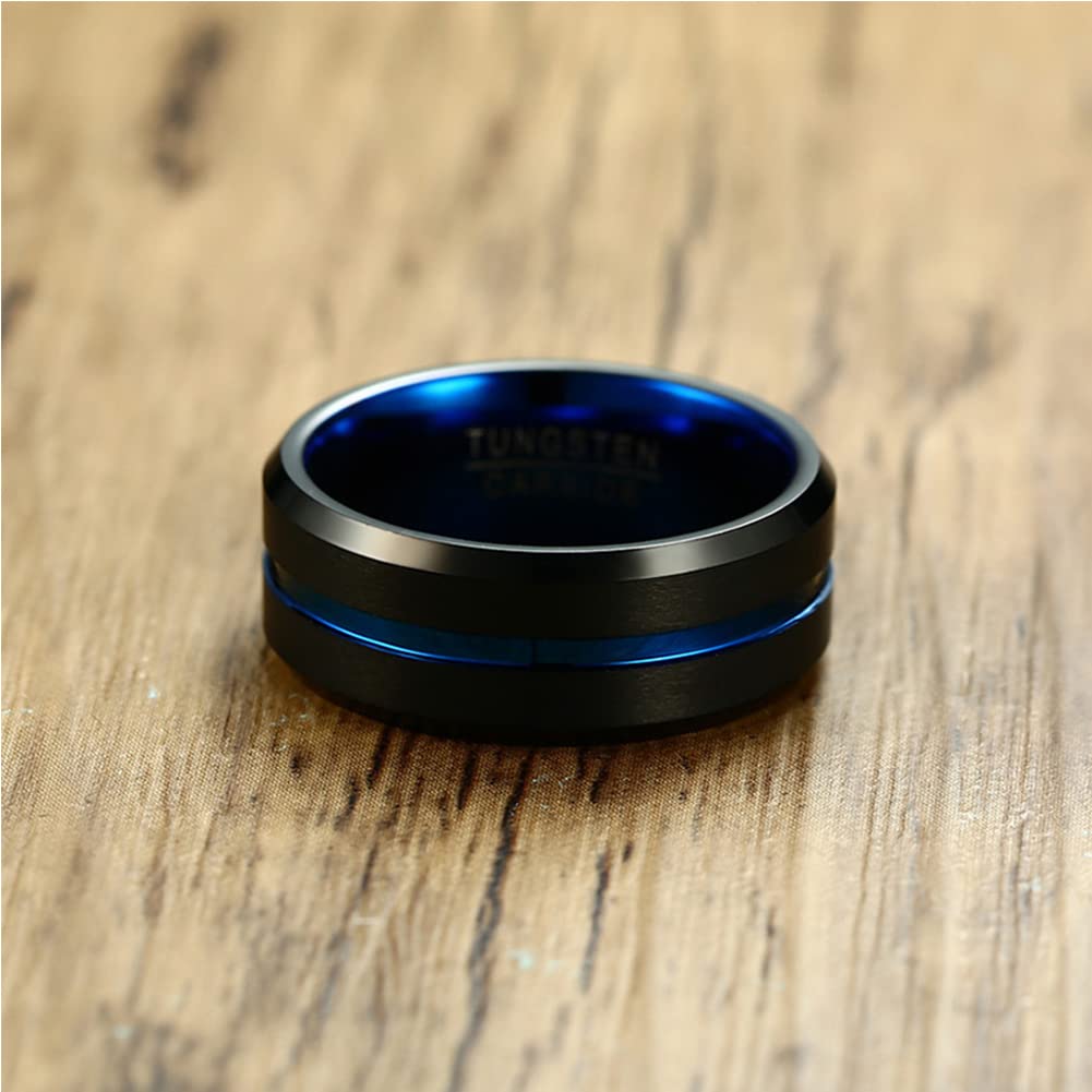 Accessories Tungsten Ring Black Ring Blue Matte Texture Super Hard [Rockyu] Men's