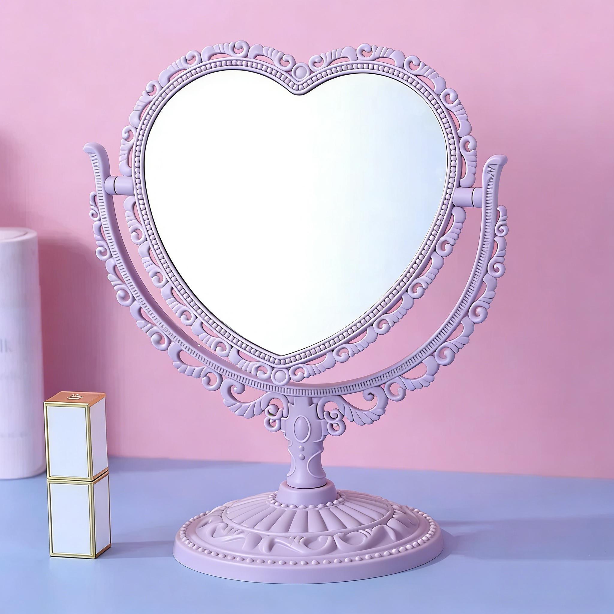 

Pink Heart Shape European-Style Retro Make Up Mirror Lovely Girl Oval Princess Cosmetic Creative retro Girls Student Dormitory