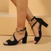 Summer New Round Toe Open Toe Bag Heel One Strap Anti-slip Wear-resistant High Heels Fashion Block Heel Sandals