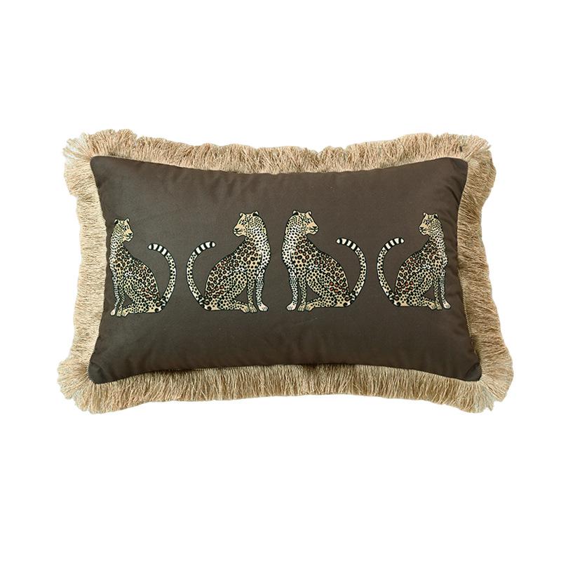 Nordic Light Luxury Leopard Print Gold Tassel Lace Pillowcase for Living Room Sofa Cushion