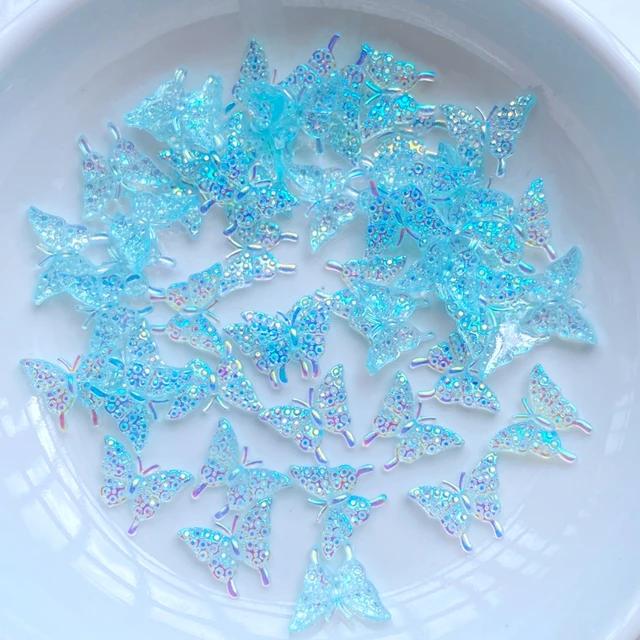 New 100Pcs New Cute Mini Shiny Little Butterfly Resin Figurine Crafts Flatback Cabochon Ornament Jewelry Making Hairwear Accesso