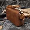 Men's Crazy Horse Leather Long Wallet Genuine Double Zipper Multi-Card Cowhide Clutch Large Capacity Phone Bag