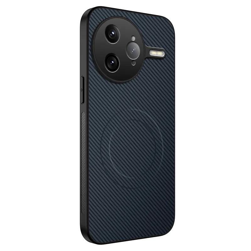 Carbon Fiber Pattern PU Leather Silicone Phone Case For Poco F7 Ultra F6 Pro Magnetic Wireless Charging Soft Back Cover Cases