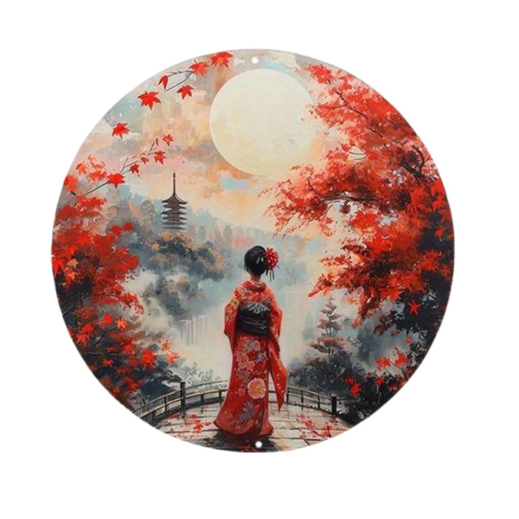 Round Aluminum Metal Sign Wreath Decorative Sign Bedroom Decoration Gifts Japanese Kimono Theme For Bar Club Home Wall Decor