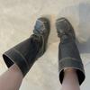Niche ballet short boots children's new retro bow square head medium boots sleeve fashion boots