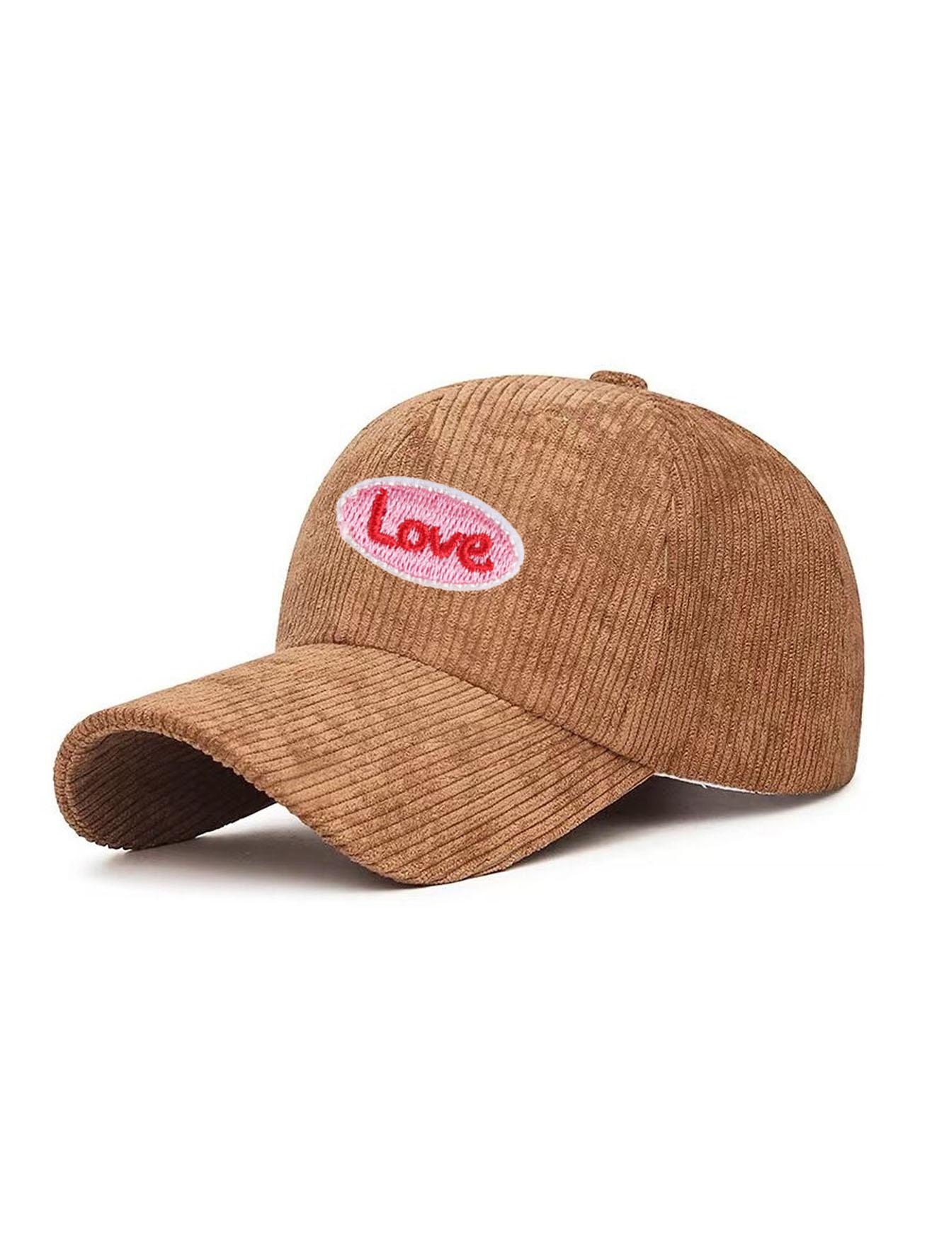 

1 PC Letter Love Japanese Style Corduroy Baseball Cap - Unisex Plain Solid Color Fall Winter Hat with Sun UV Protection One Size хаки