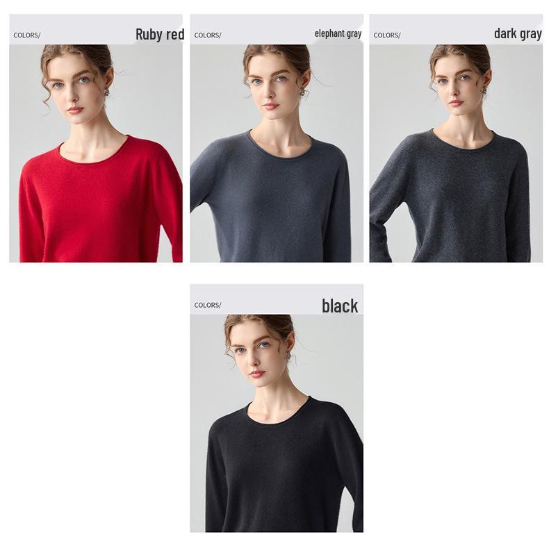 Pull en cachemire 100 % pur pour femme, coupe ample, ourlet roulé, col rond, manches longues, tricot pour l'automne et l'hiver