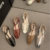 Low Sandals Woman Leather Low-heeled PU Hoof Heels Rome Rubber Fabric Slides Low Sandals Woman Leather Low-heeled Fabric Rome PU