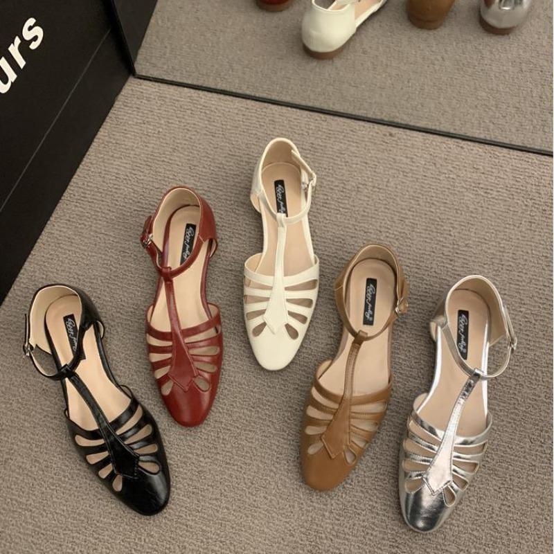 Low Sandals Woman Leather Low-heeled PU Hoof Heels Rome Rubber Fabric Slides Low Sandals Woman Leather Low-heeled Fabric Rome PU