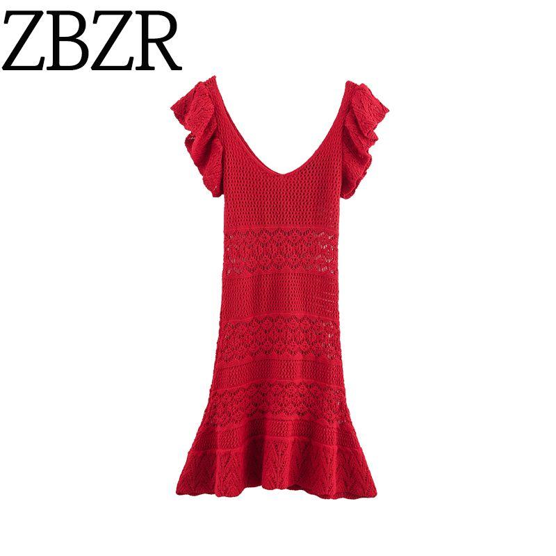 Zbzr Spring New Women Clothes Western Style French Style Laminated Decorative Texture Knitted Mini Dress 3991013