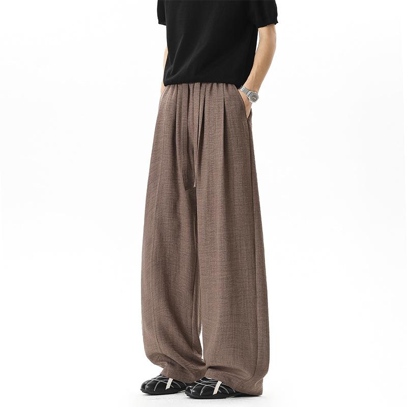 Summer Imitation Linen Pants Old Money Style Retro Breathable Light Drape Long Pants Lazy Loose Wide Leg Pants New
