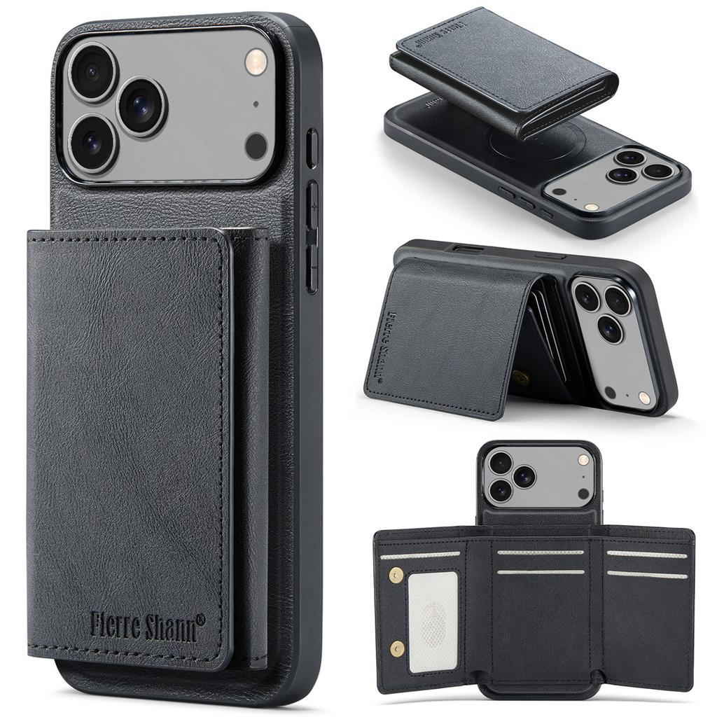 Geldbörse Kartenfach Leder Handyhülle für IPhone 17 Air 17 Pro Max 15 16 Plus 14 13 12 11 Magnetisch Magsafe Ständer Rückabdeckung