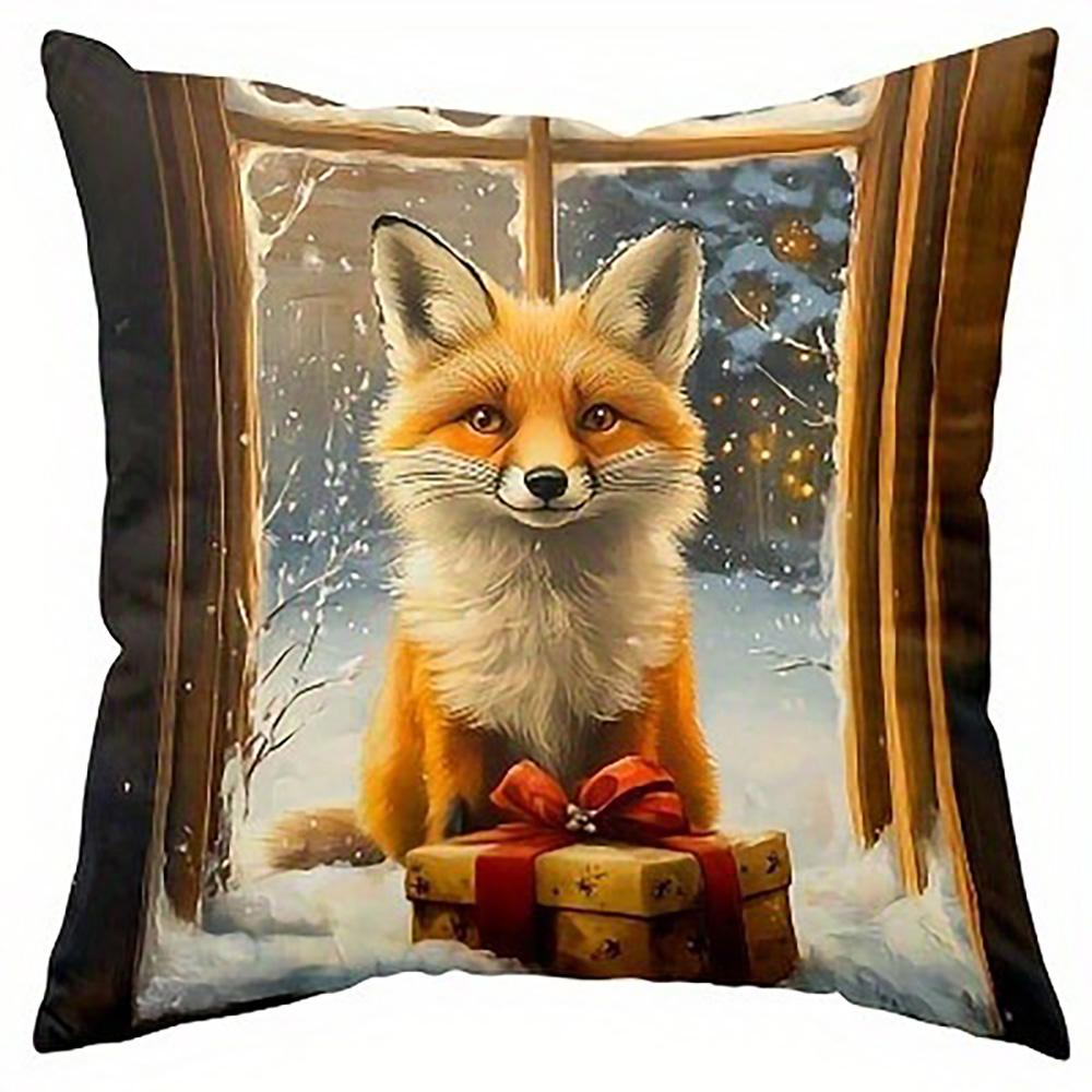 

Christmas Pillowcases: Santa, Fox, Deer & Snowman Designs Sofa bed cushion cover, New Year home decoration 16x16Inch