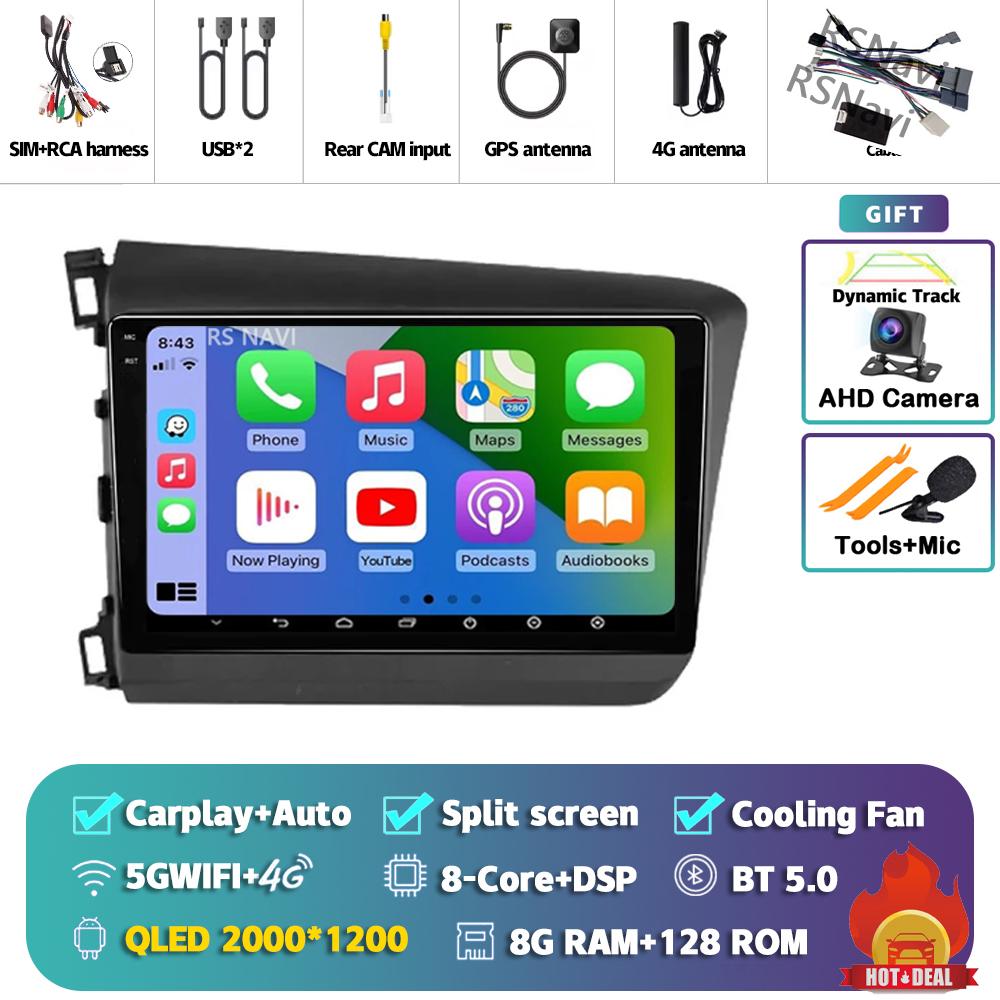 Android 14 Carplay Car Radio For Honda Civic 2012 - 2015 Multimedia Video Player Navigation GPS Stereo Head Unit 360 Camera DVD