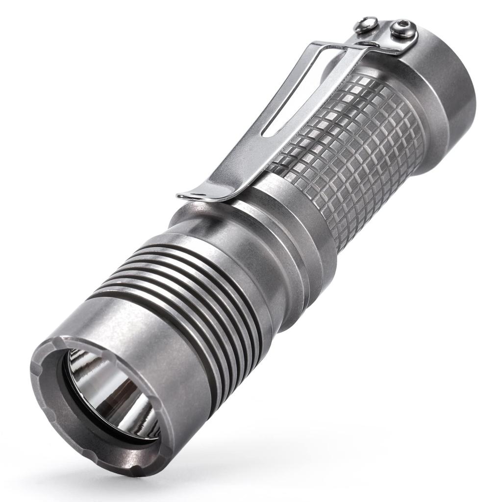 KeyUnity KF01, a Powerful, Compact, 90mm Long LED Flashlight with Clip, Stainless Steel Construction, Compatible with 16340 Batteries, Lightweight, IP