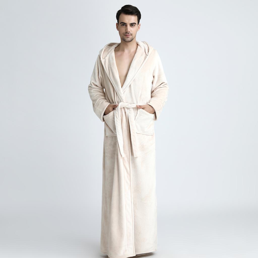 Halat de Baie cu Glugă de Iarnă pentru Bărbați Halate de Baie Lungi din Pluș cu Glugă Halat de Baie Confortabil și Călduros Halat de Spa Pufoasă cu Buzunare Halat de Casă pentru Bărbați Halate Pufoase din Fleece