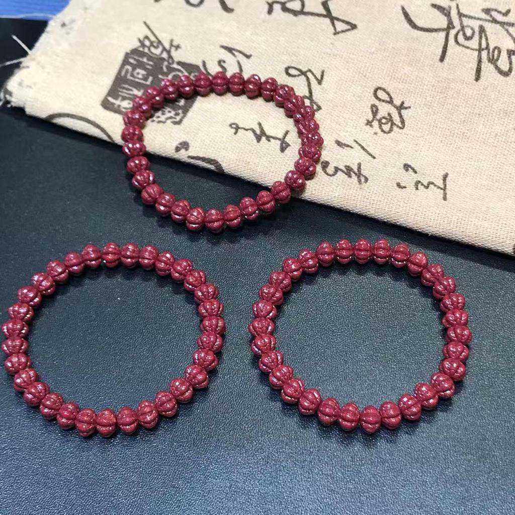 Cinnabar Fortune Gourd Bead Bracelet - Faceted Old Style Wealth Charm for Benmingnian