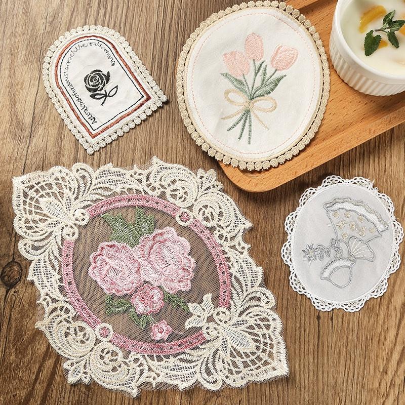Ins Lace Table Cloth Decoration Tablecloth Embroidery Cup Pad Coaster Aesthetic Lace Cloth Tabletop Decoration Home Decor