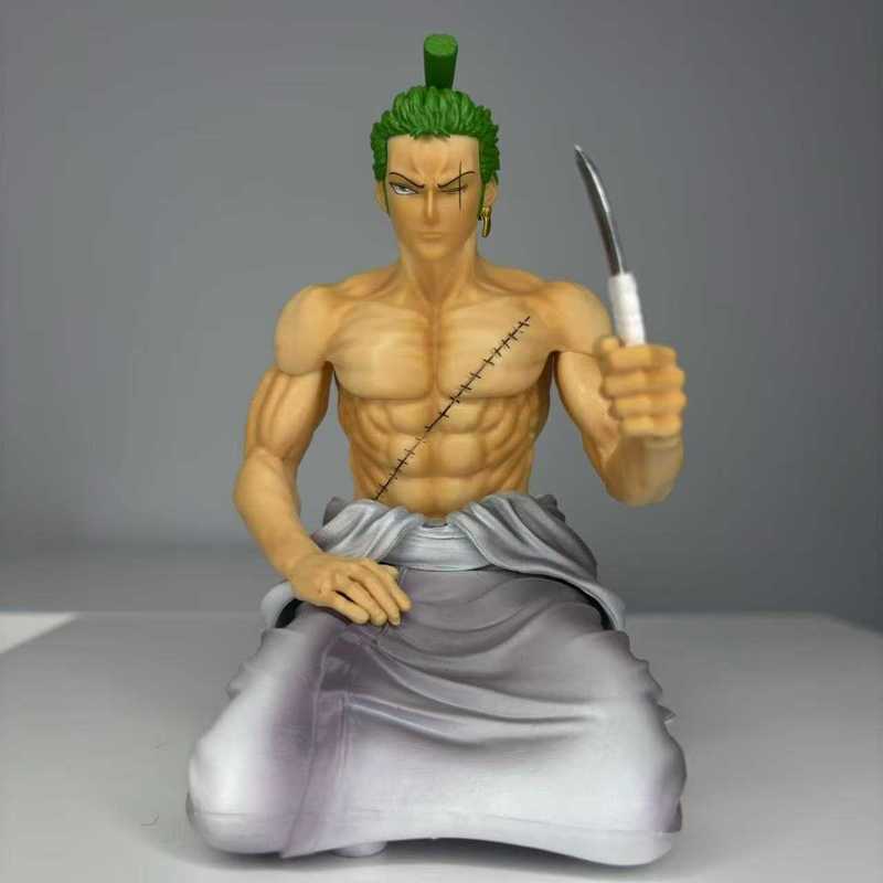 Neues Knieendes Bademantel Roronoa Zoro One Blade Flow Box-Set Anime-Statue Handgefertigtes Modell Schreibtisch-Sammlung Ornament Geschenk
