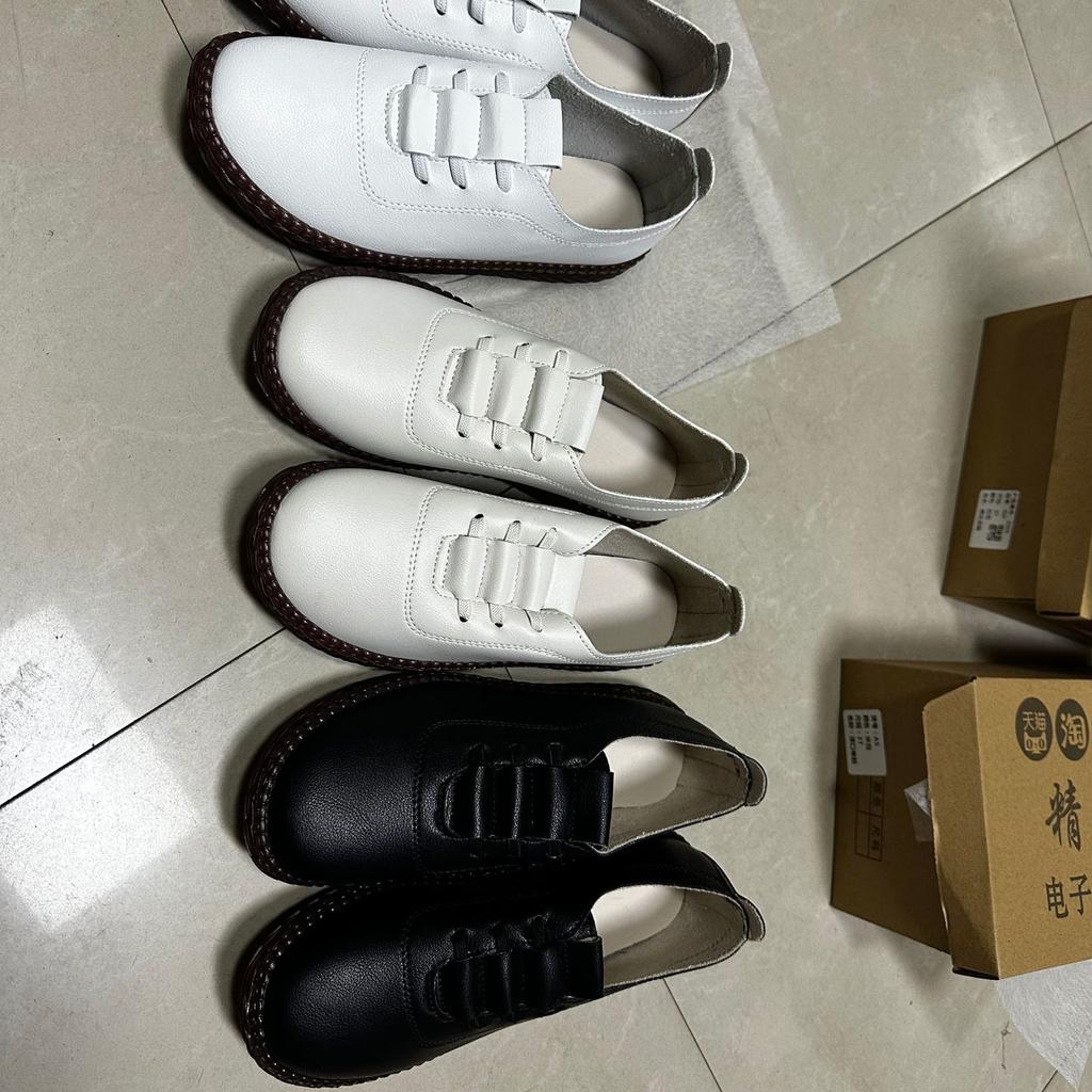Sapatos Casuais Femininos de Cadarço Tamanho Grande Sapatos Brancos Pequenos Confortáveis Solado Macio Couro Macio Sapatos Estilo Feijão
