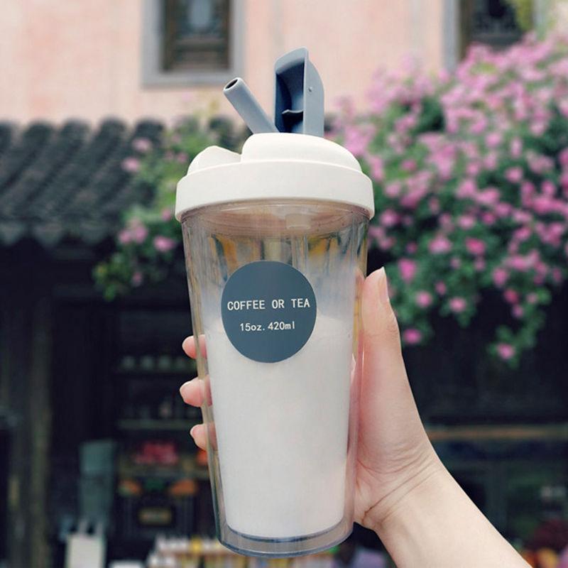 Female Ins Double-layer Straw Cup Female Student Korean Version of Plastic Water Cup Anti-fall Adult Portable Summer Casual Cup