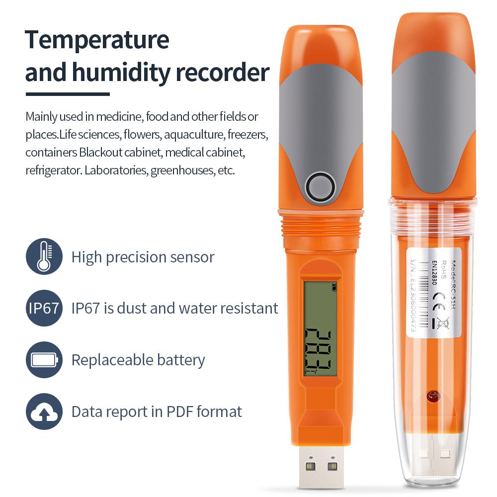 USB Temperature Humidity Data Logger with 32000 Points Recording Large Capacity Reusable RH TEMP Detector Elitech RC-51H