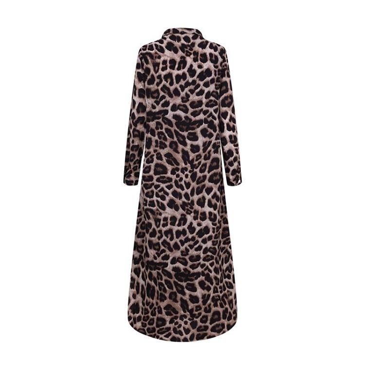 Summer Leopard Print Long Sleeve Shirt Dress for Women