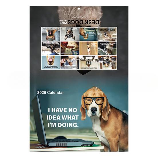 Desk Dogs 2026 Calendar Funny Dogs Illustrations Wall Calendar Jan.2026-Dec.2026 12 Monthly Planner for Home Office