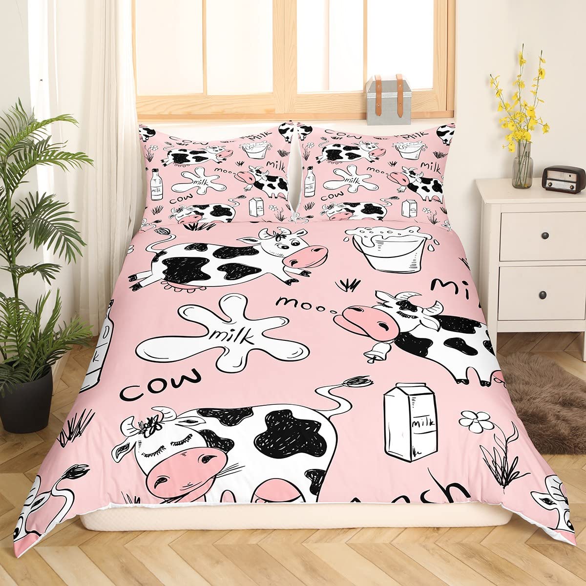 

Milk Cow Orange Pattern King Queen Duvet Cover Cartoon Fruit Animal Bedding Set For Kids Girl White 2/3pcs Polyester Quilt Cover EU single(135x200cm)
