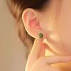 PANJBJ 925 Sterling Silver Hotan Jade Stud Earring for Women Girl Round Vintage Luxury Jewelry Banquet Gift Dropshipping