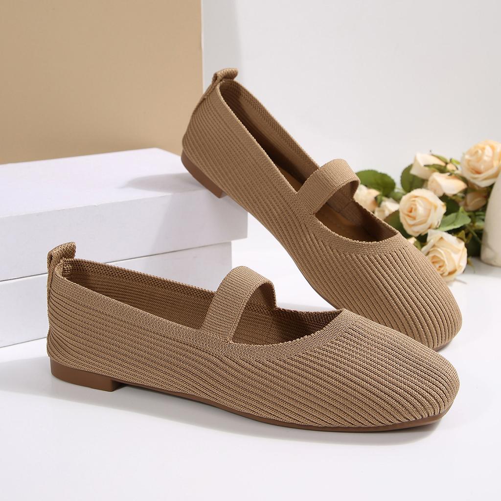 2025 New Large Size Hollow Fly-woven Flat-soled Single Shoes Women's Foreign Trade Breathable Foot Cover Four Seasons Square Head Work Shoes