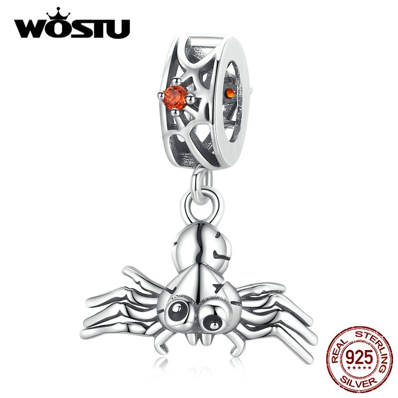 

WOSTU Волшебный Хэллоуин Красный Циркон Непослушный Маленький Паук Стерлингового Серебра 925 пробы Подвеска-Подвеска подходит Браслет Изящные Ювелирные Изделия 925 silver