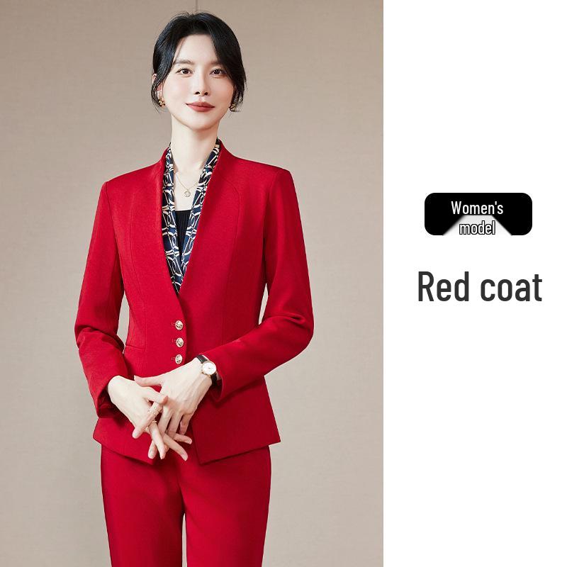 

Women s Red Suit Set - 2025 Autumn High-End Formal Wear, Professional Goddess Style for Formal Occasions M