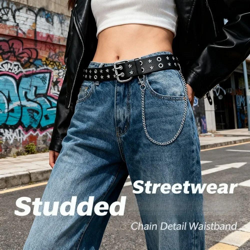 PU Leather Double Row Buckle Waistband Metal Y2K Belt Cool Men Belt  Female