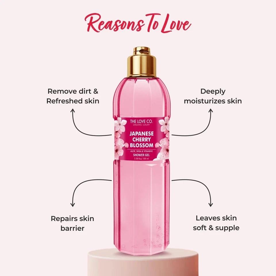 The Love Co Japanese Cherry Blossom Shower Gel 100ml Aloe Vitamin E Hydration