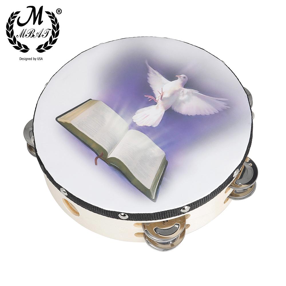 M MBAT 8-Inch Dove Of Peace Double Hand Shaker Tambourine Hands Together In Prayer Hand Shaker Tambourine Percussion Instrument