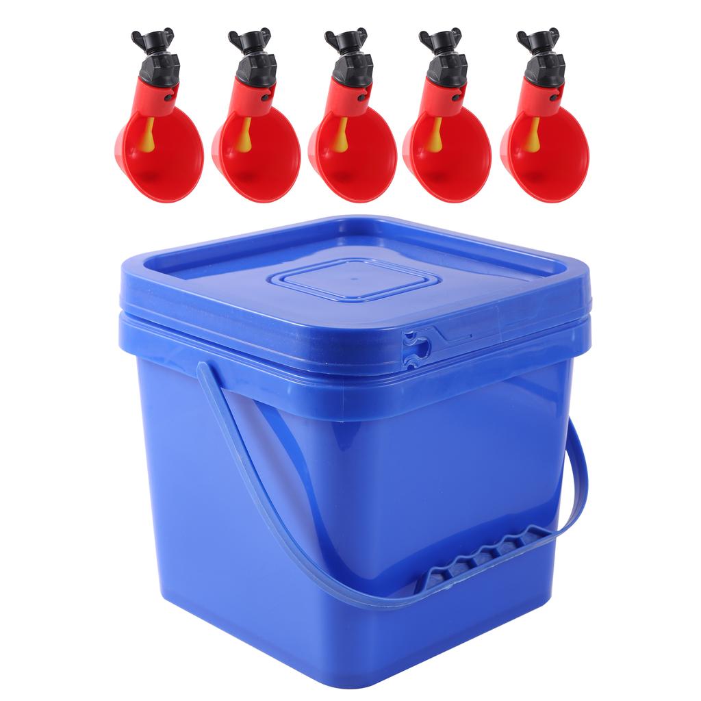 5L Quail Chicken Drinking Bucket With Drinking Cup Portable Thickened Bucket With Lid Square Pet Food Storage Plastic Bucket