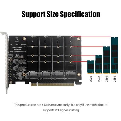M.2 NVMe SSD'den PCIE X16M Anahtarlı Sabit Disk Dönüştürücü Okuyucu 4 Portlu Dönüştürme Adaptörü 4 X 32 Gbps Dizilim Genişletme Adaptörü Anakart