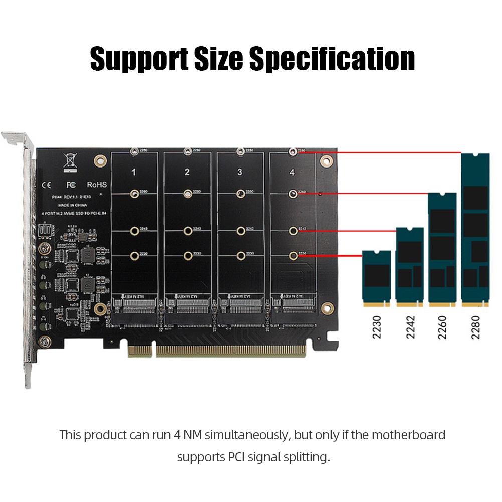 M.2 NVMe SSD zu PCIE X16M Key Festplattenkonverter Reader 4 Port Konvertierungsadapter 4 x 32 Gbps Array-Erweiterungsadapter Motherboard