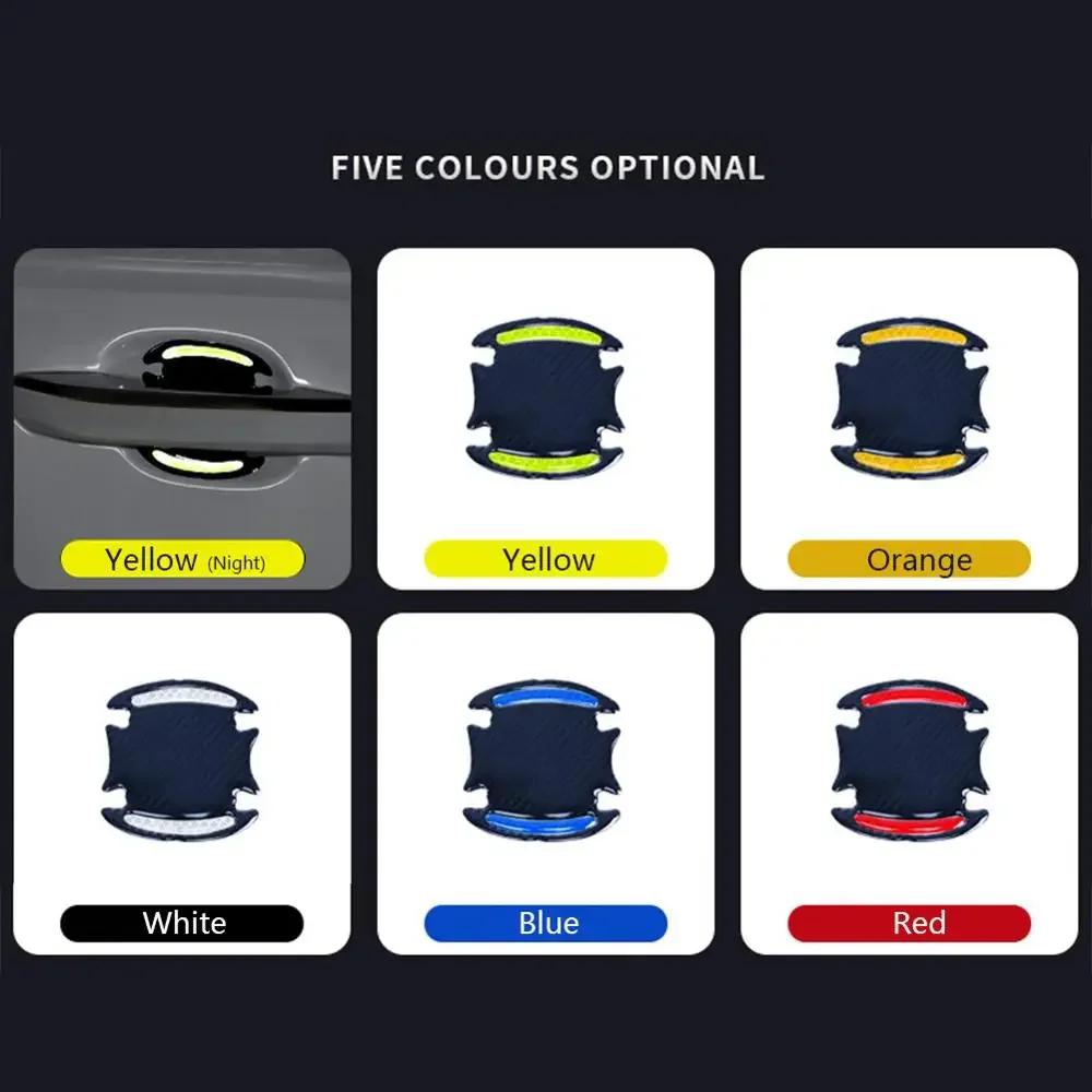 4 pezzi adesivi riflettenti 3D per auto in fibra di carbonio, strisce di avvertimento protettive per maniglie delle portiere, accessori esterni per auto