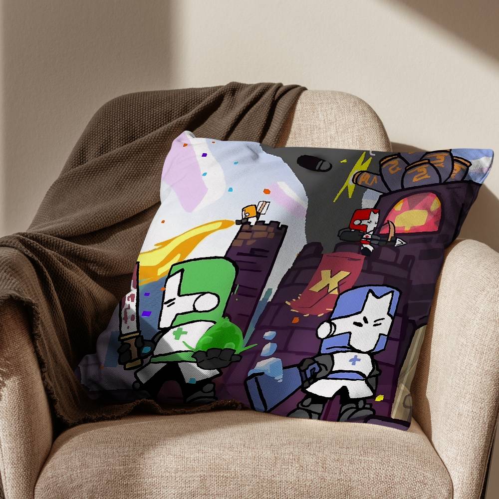 Game Blue Red Castle Crashers Pillow Case Anti-dustmite Pillowcase Invisible zipper silky short plush Sofa cushion cover
