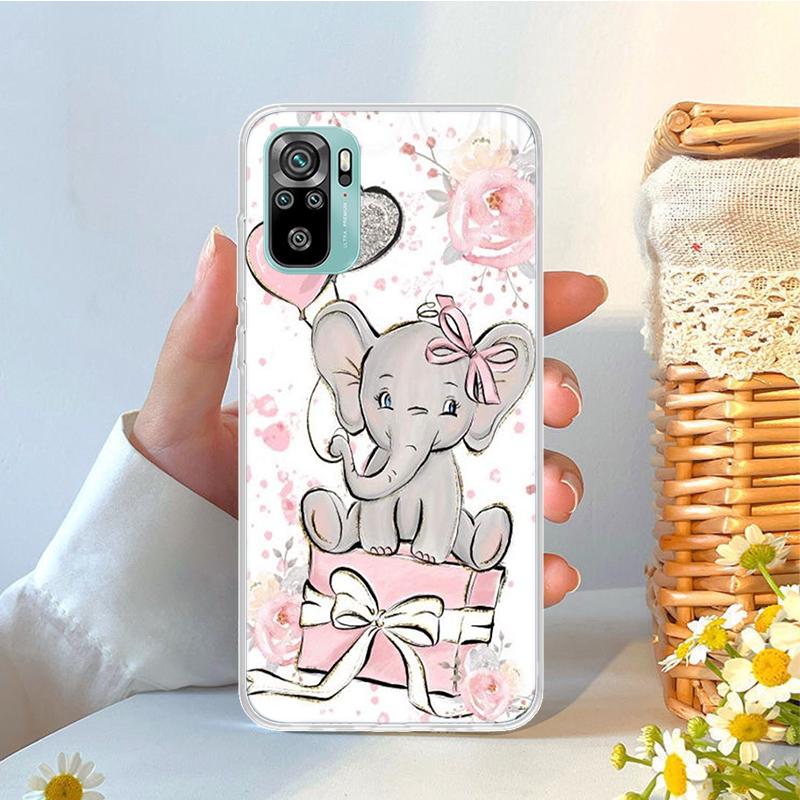 Cartoon Elephant Pink Soft Phone Case For Xiaomi Redmi Note 15 14 14S 13 12 Pro Plus 12S 11 11S 11E 10 10S 11T 5G Fundas Coque R